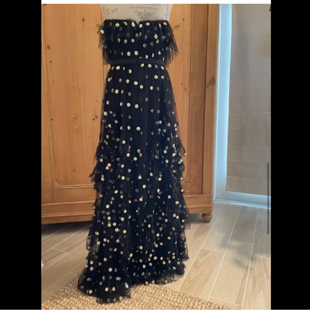 Marchesa Notte Off Shoulder Polka Dot Sequin Gown - Picture 10 of 12